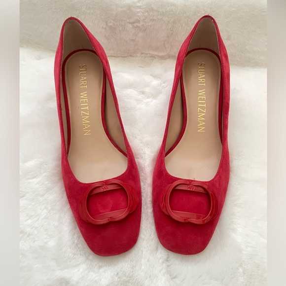 Stuart Weitzman Anicia Red Suede Heels Square Toe Size 8 B Pumps WORN ONCE - Picture 1 of 8
